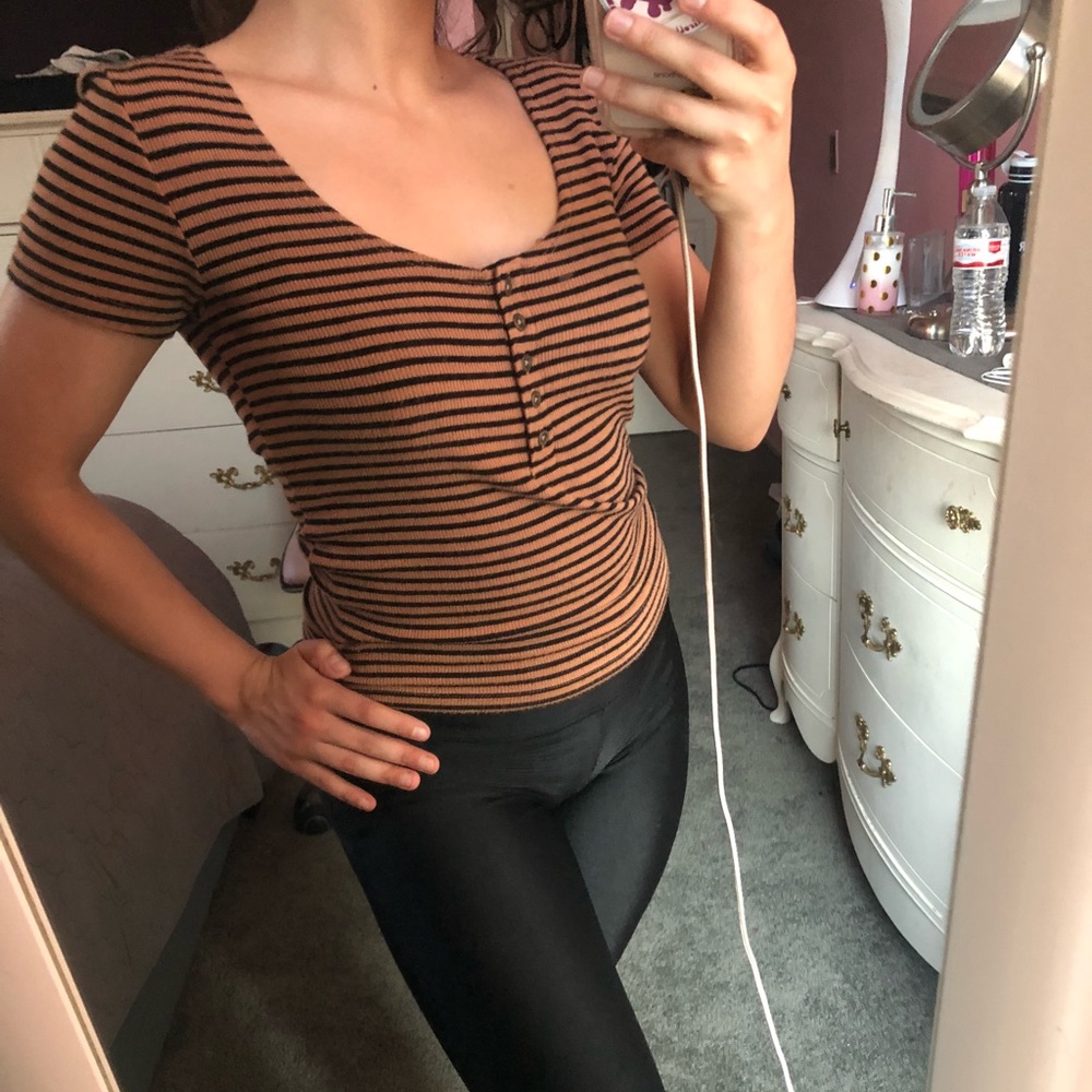 brown and black striped crop top